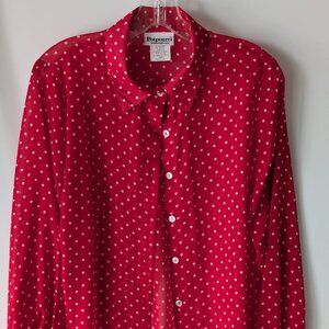 Potpourri Red White Polka Dot Sheer Button Down Blouse Top